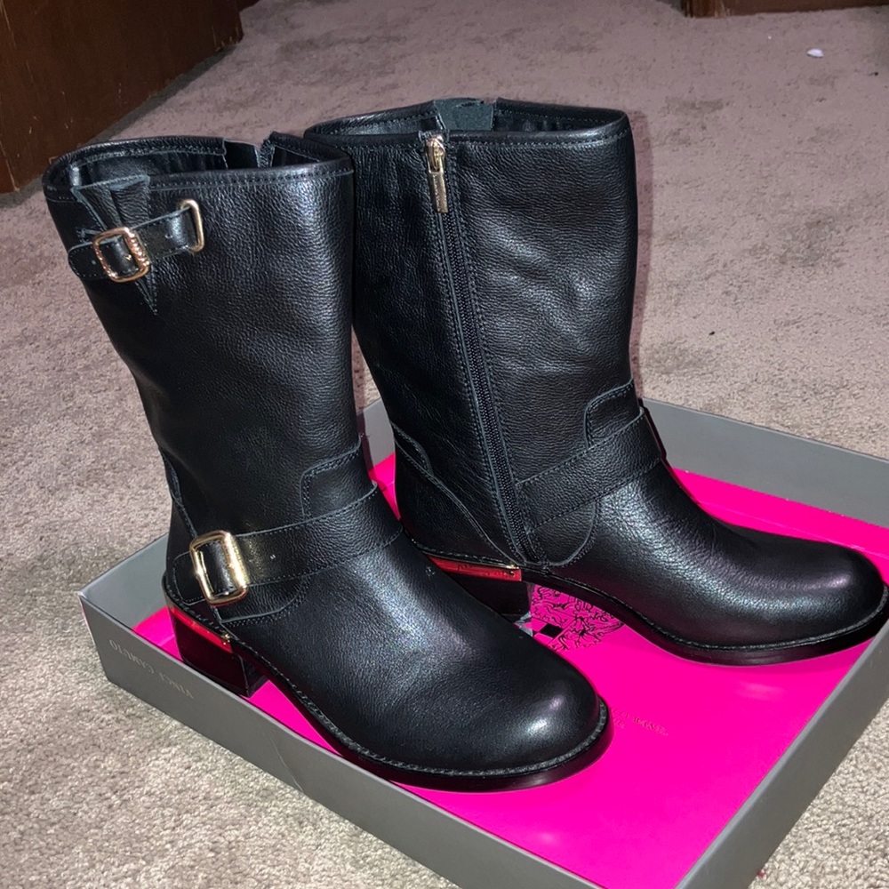 VINCE CAMUTO.  Winchell moto boots (leather)
